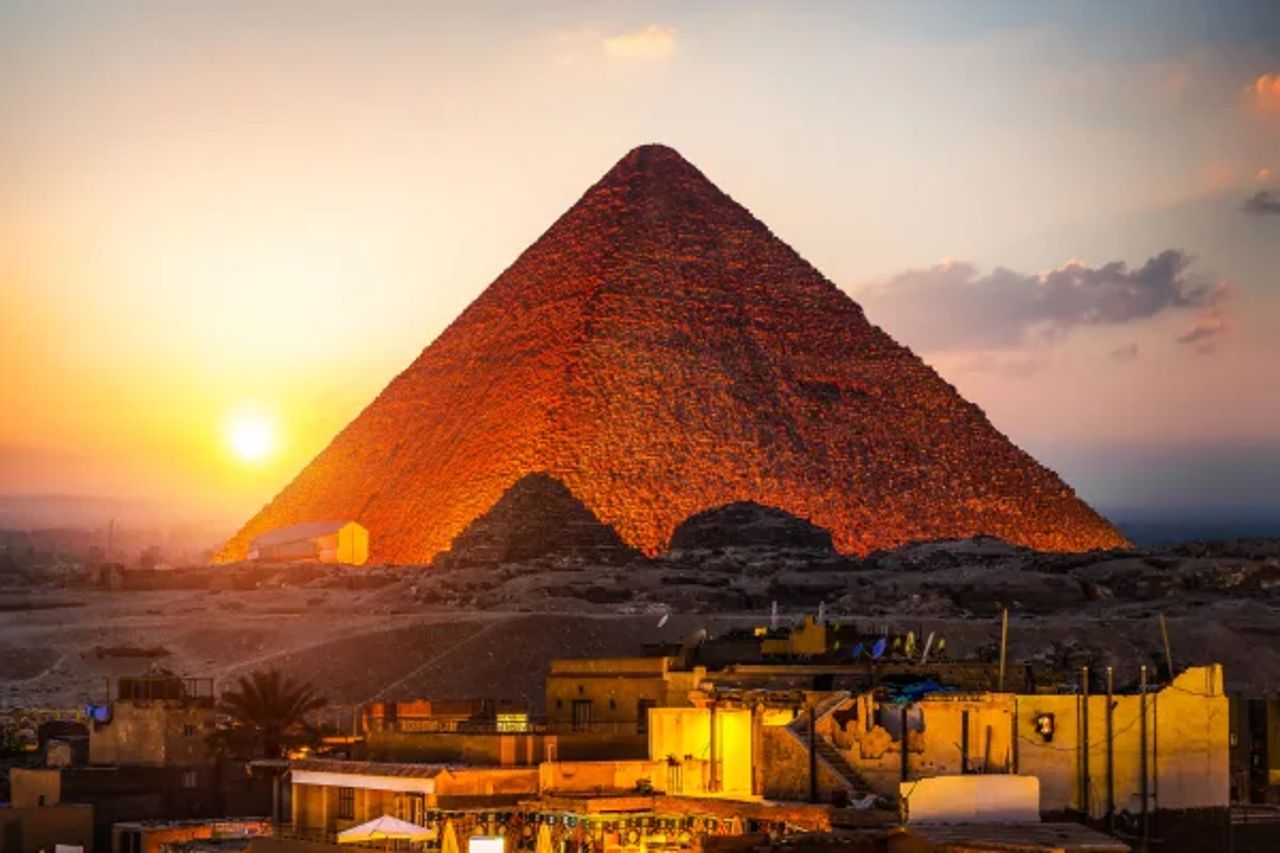 The pyramids of Giza at sunset
