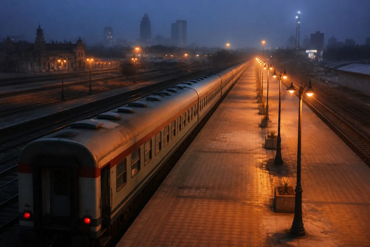 Cairo Ramses railway station platform at pre-dawn