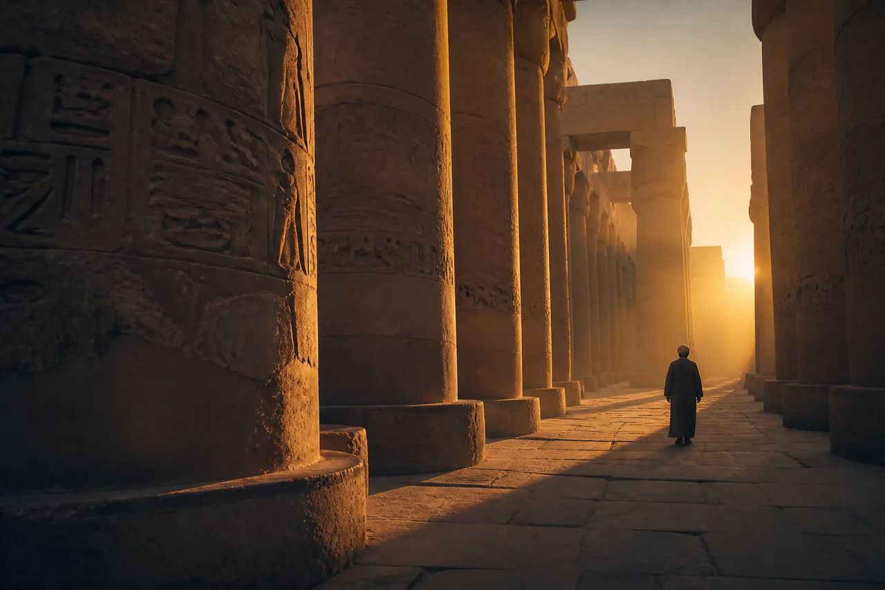 Karnak temple hypostyle hall at sunrise