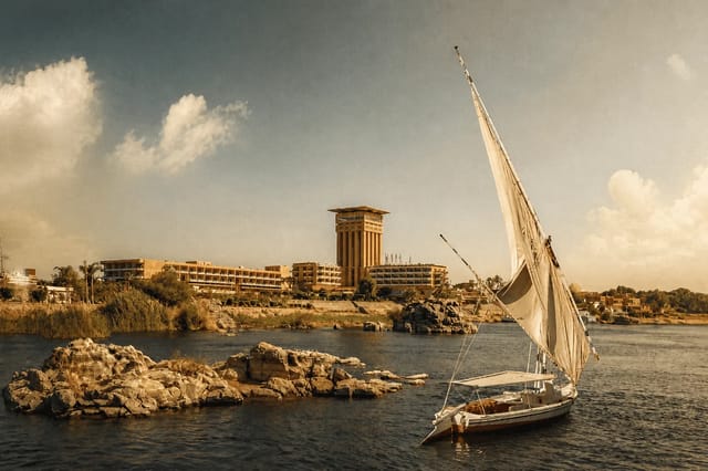 Traditional felucca sailboat on the Nile River near Aswan