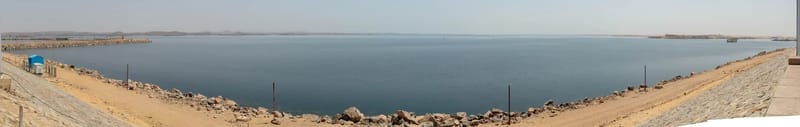 Wide view of Lake Nasser from the crest of the Aswan High Dam